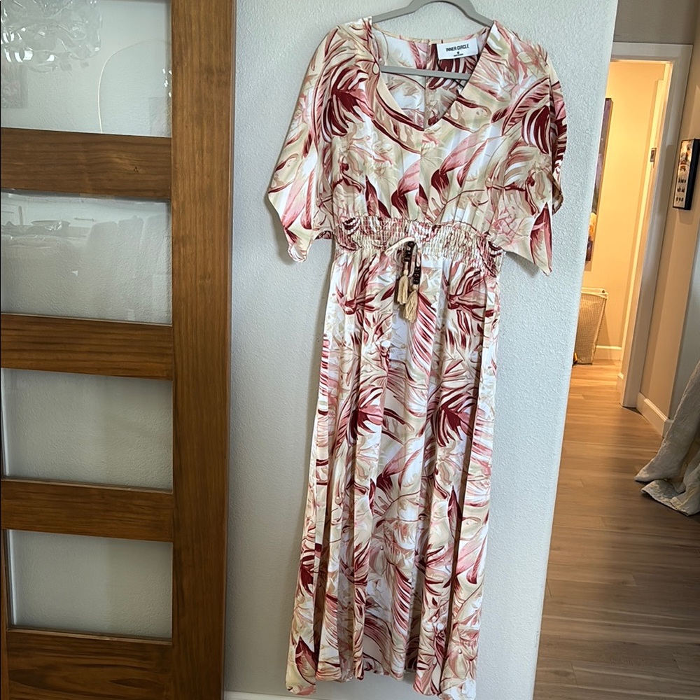 Pink Ruched Maxi Dress with Flutter Sleeves